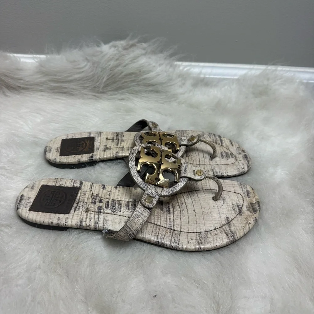 Tory Burch Snakeskin Gold Hardware Miller Flip Flop Sandals 9